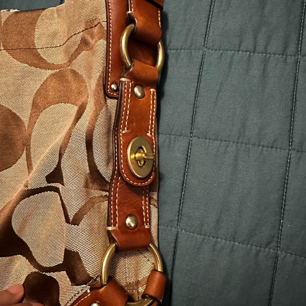 Coach Tan and Brown Signature Shoulder Bag - Picture 9 of 14